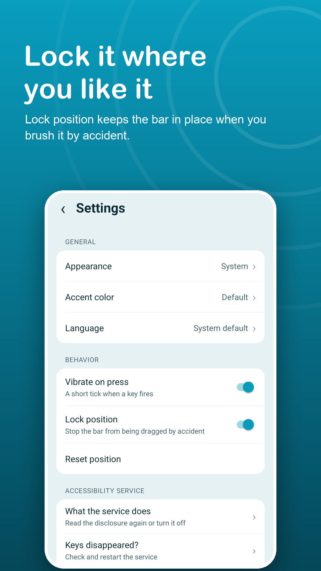 Settings with Lock position turned on